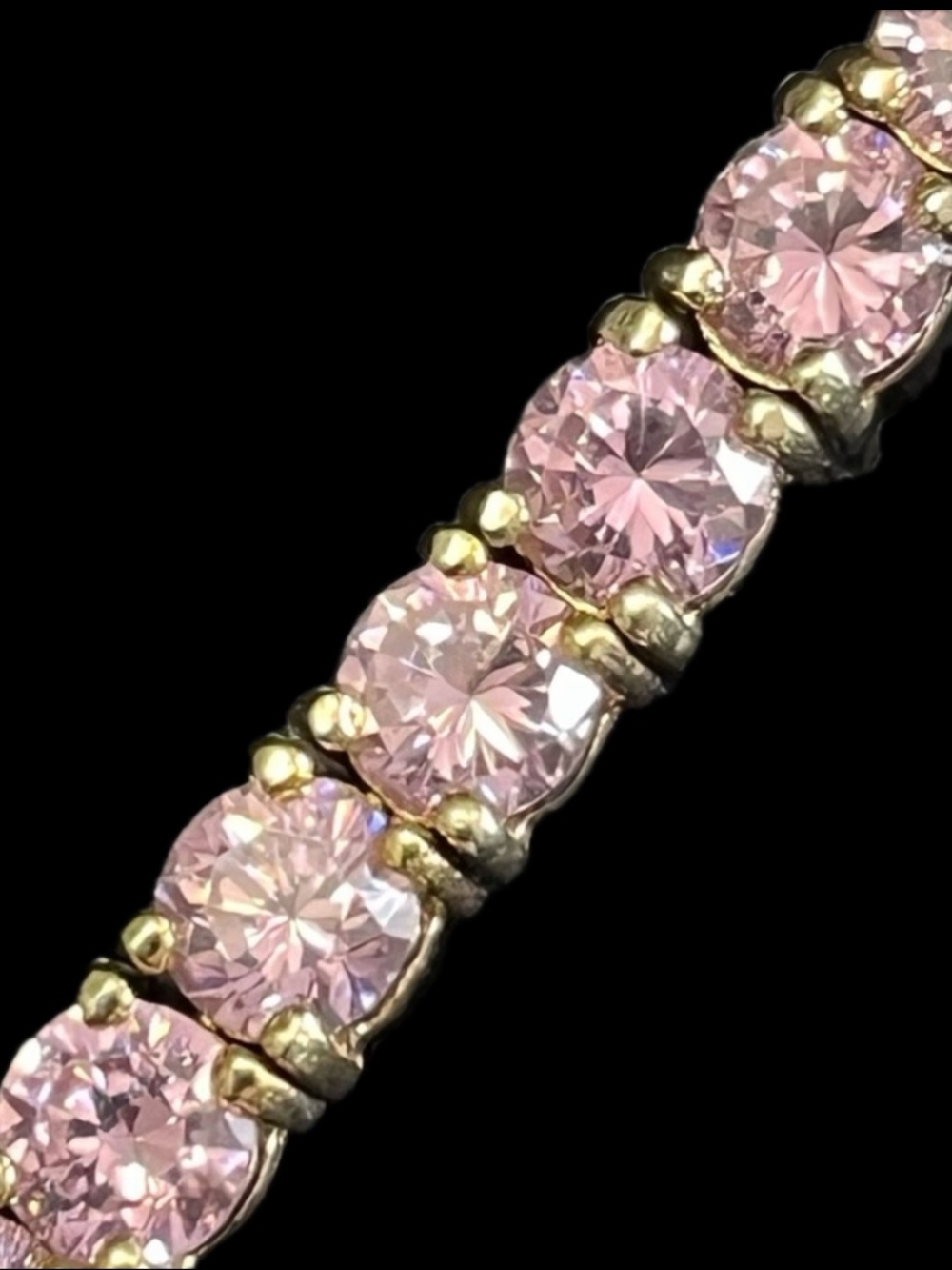 Suzanne Somers vintage pink ice CZ round cut statement tennis line bracelet gold